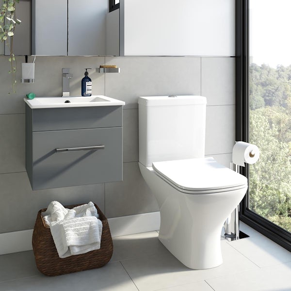 Orchard Derwent stone grey cloakroom suite with square close coupled toilet