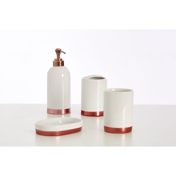 Accents Delta stoneware white and copper toothbrush holder