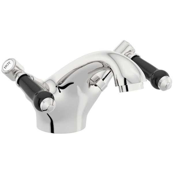Orchard Winchester basin mixer tap with black lever handle and slotted waste