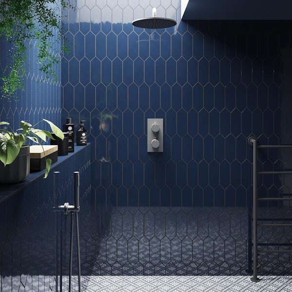 Calcolo Picket dark blue glazed ceramic wall tile 100 x 300mm