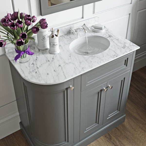 The Bath Co. Chartham slate matt grey left handed floorstanding vanity unit and white marble basin 900mm with tap