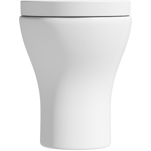 Orchard Derwent round rimless compact back to wall toilet with soft close wrapover seat