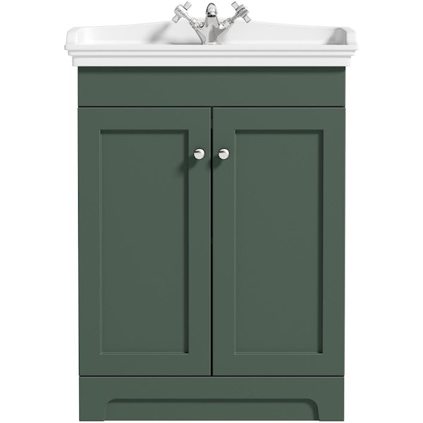 The Bath Co. Ascot green floorstanding vanity unit and ceramic basin 600mm with tap