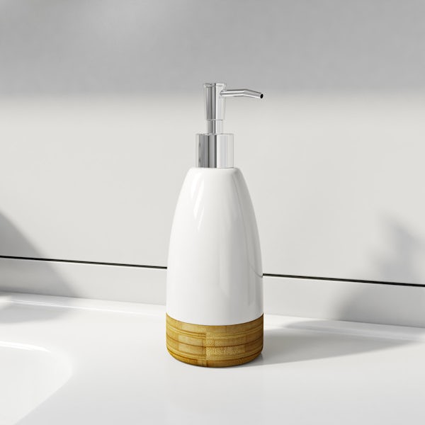 Fusion white and bamboo soap dispenser