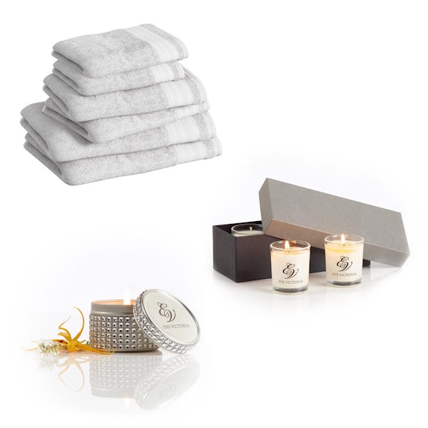 Supreme snow white towel bale with diamante tin and gift box