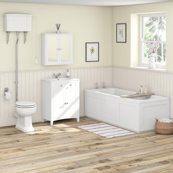 The Bath Co. Camberley white high level furniture suite with straight bath 1700 x 700