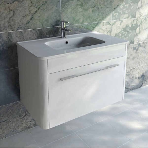 Sky White Wall Hung 800 Drawer Unit & Inset Basin