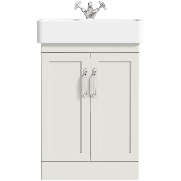 The Bath Co. Aylesford linen white floorstanding vanity unit and ceramic basin 575mm with tap