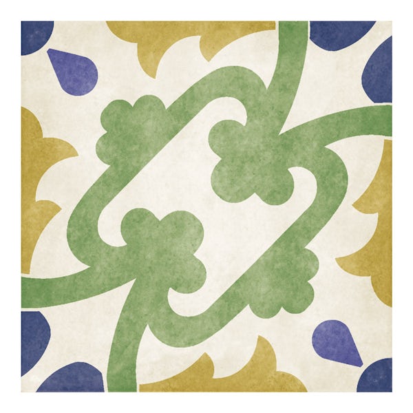 British Ceramic Tile Patchwork pattern multi colour matt tile 142mm x 142mm
