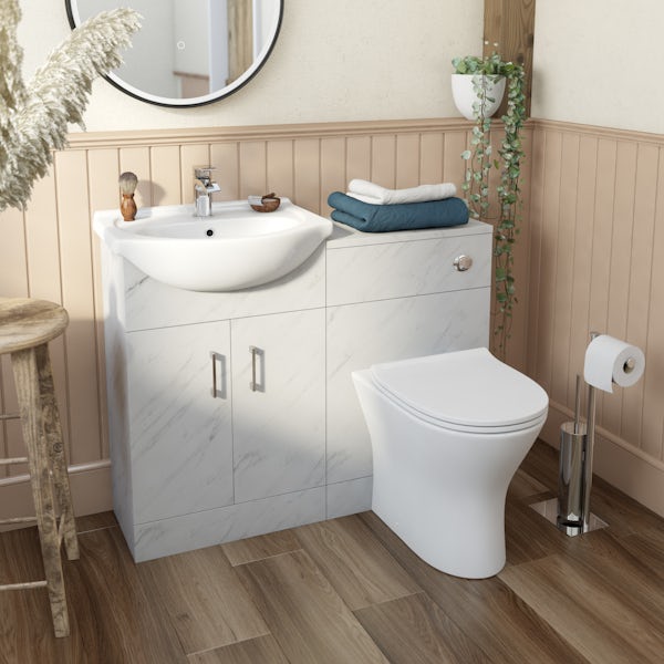 Orchard Lea marble furniture combination and Derwent round back to wall toilet with seat
