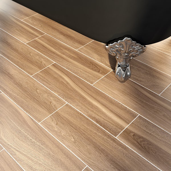 British Ceramic Tile bark coffee wood effect brown matt tile 148mm x 498mm