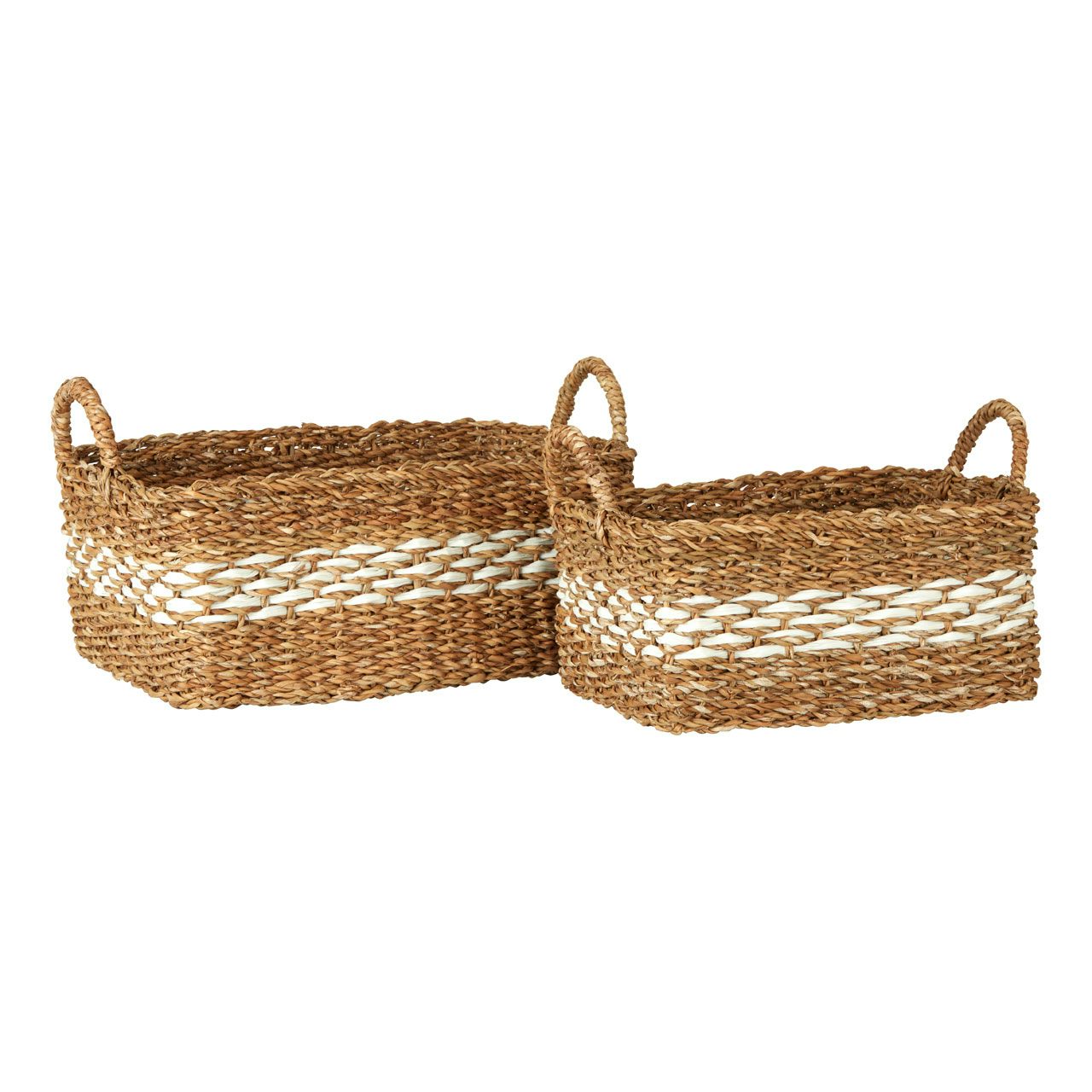 Accents Rectangular natural and white set of 2 seagrass baskets