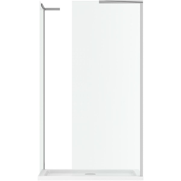 Mode 8mm walk in shower enclosure with rectangular gloss stone shower tray