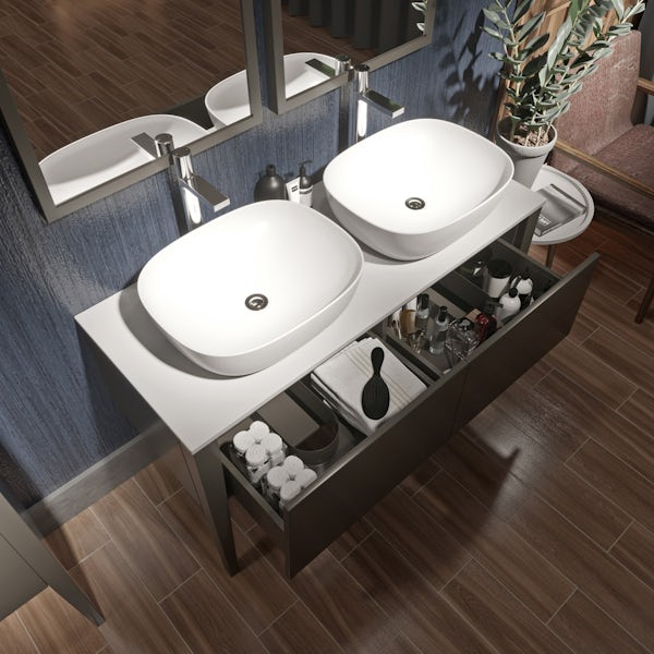 Mode Hale greystone matt countertop double basin vanity unit 1200mm