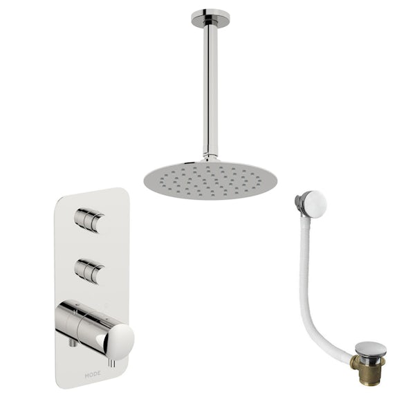 Mode Foster thermostatic push button shower set with ceiling arm and bath filler waste