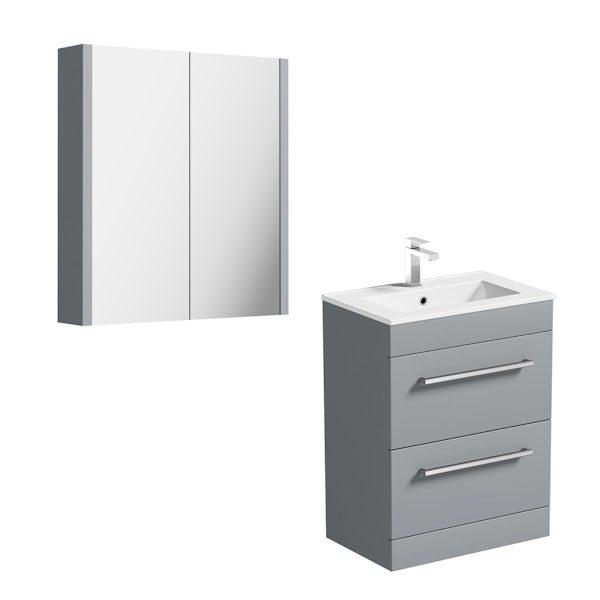 Orchard Derwent stone grey vanity drawer unit 600mm and mirror