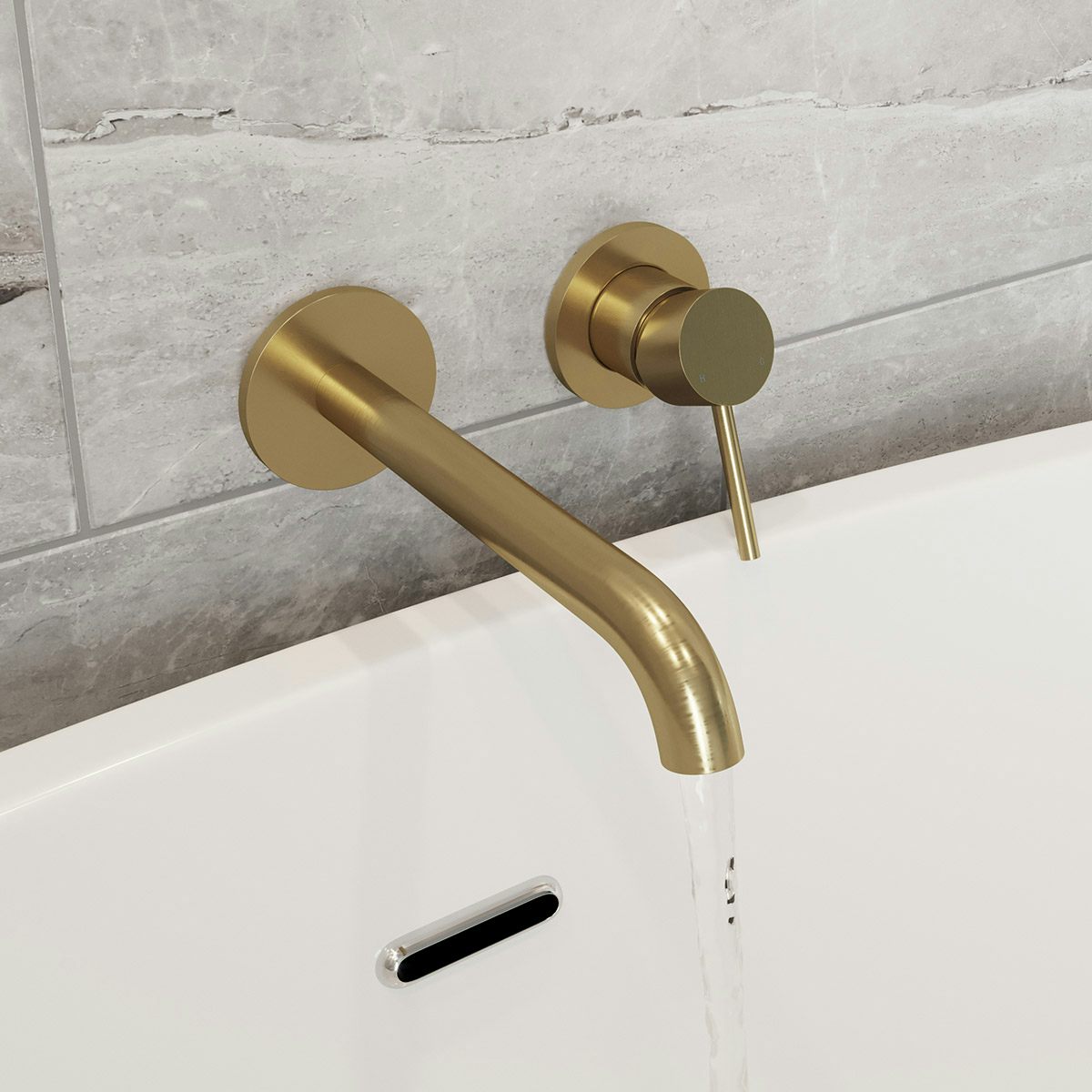 ModeSpencerround brushed brass wall mounted bath mixer tap ...