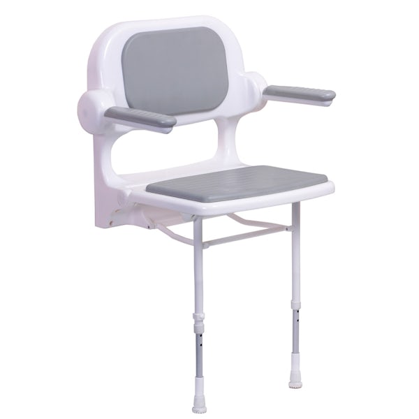AKW 2000 series folding shower seat with back and arms and grey pad