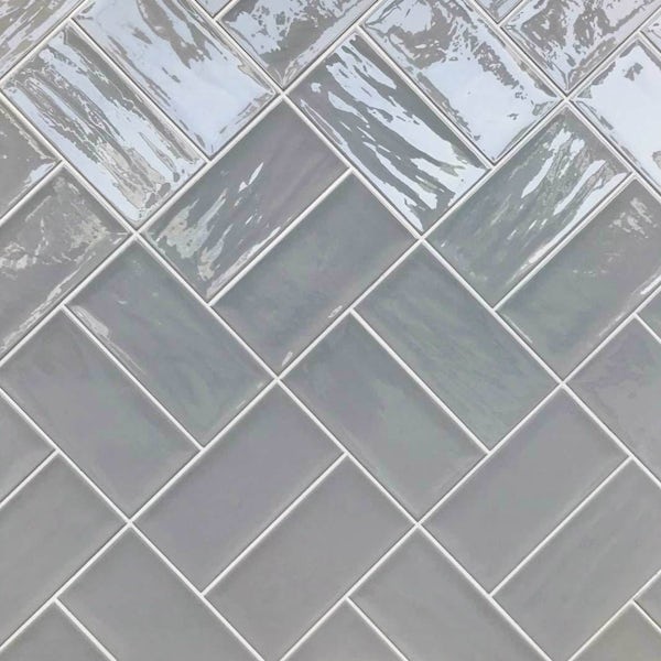 Artisan light grey brick gloss tile 100mm x 200mm | VictoriaPlum.com