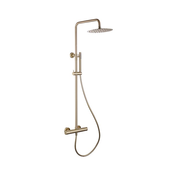 Mode brushed brass cool-touch thermostatic shower mixer system