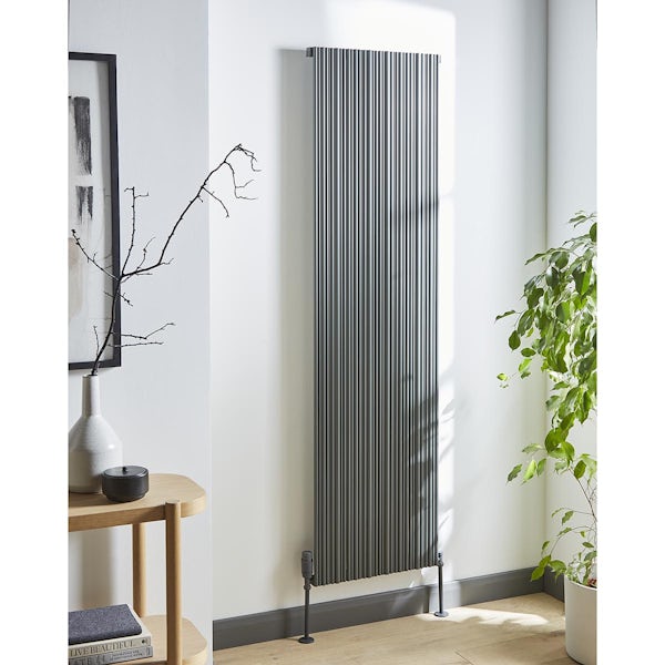 Vogue Quebec vertical matt grey aluminium single radiator