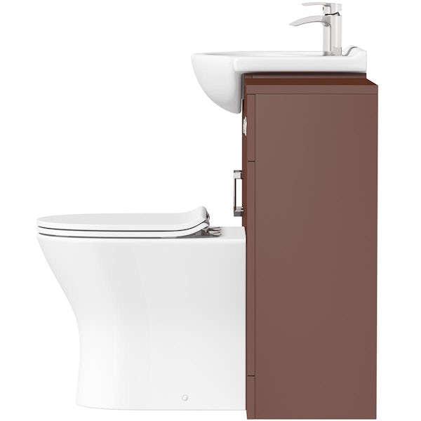 Orchard Lea tuscan red 1155mm combination and Derwent round back to wall toilet with seat