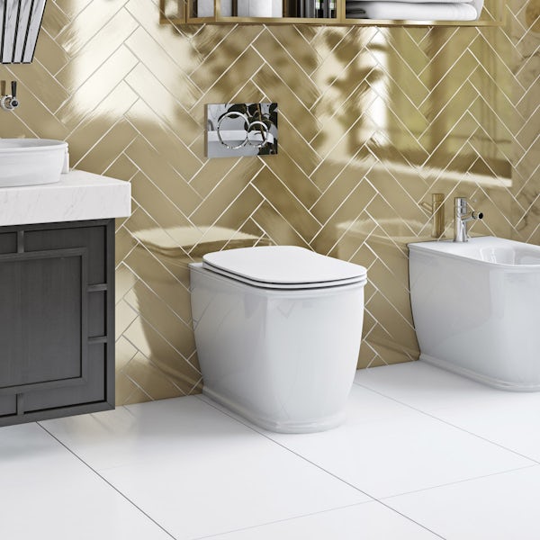 The Bath Co. Beaumont back to wall toilet with soft close seat, concealed cistern and push plate