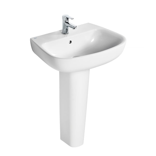 Ideal Standard Studio Echo cloakroom suite with close coupled toilet and full pedestal basin 600mm