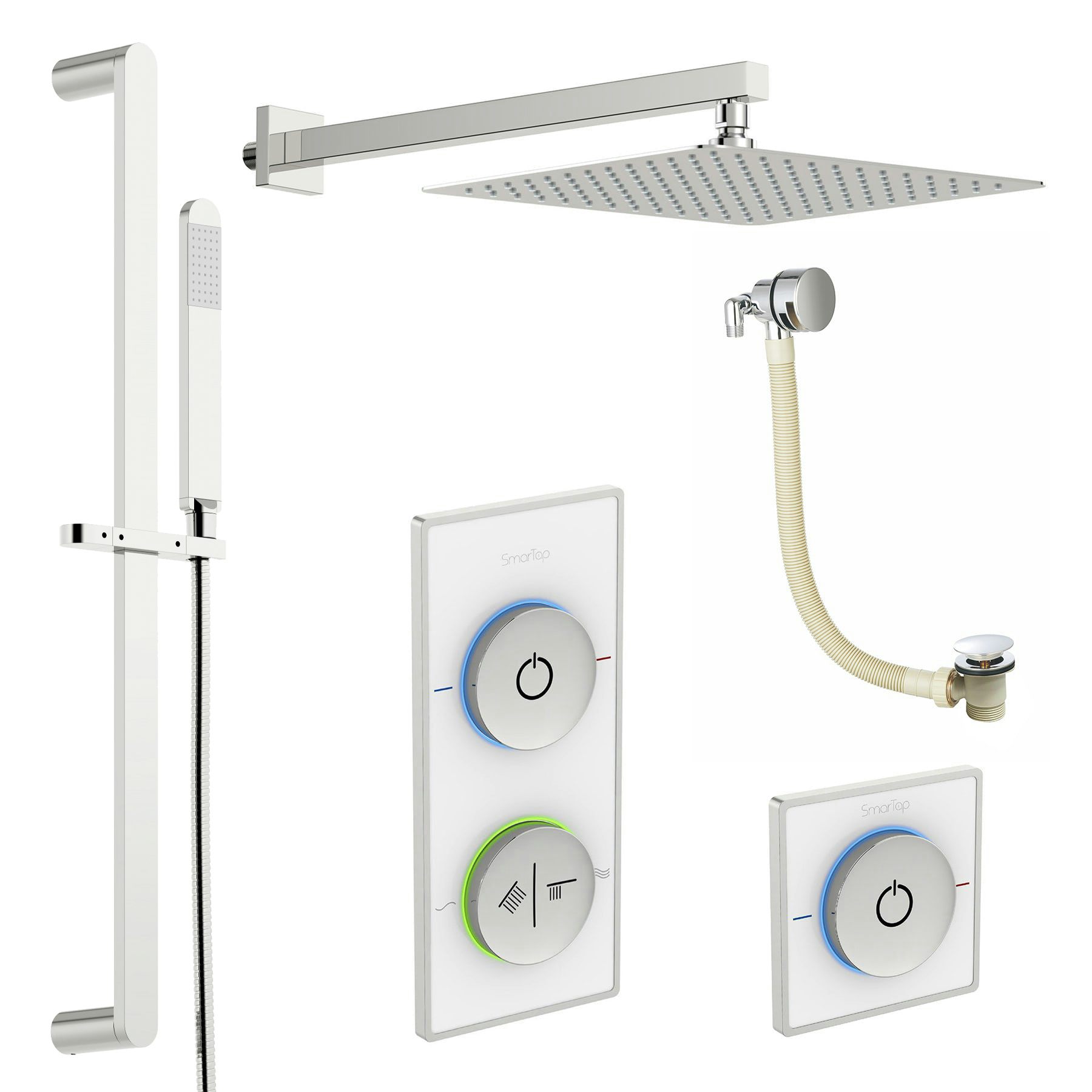 SmarTap white smart shower system with complete square wall shower bath set