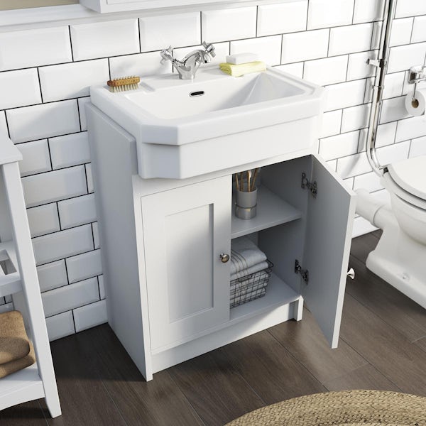 The Bath Co. Camberley close coupled toilet and Eton satin white vanity unit suite 600mm