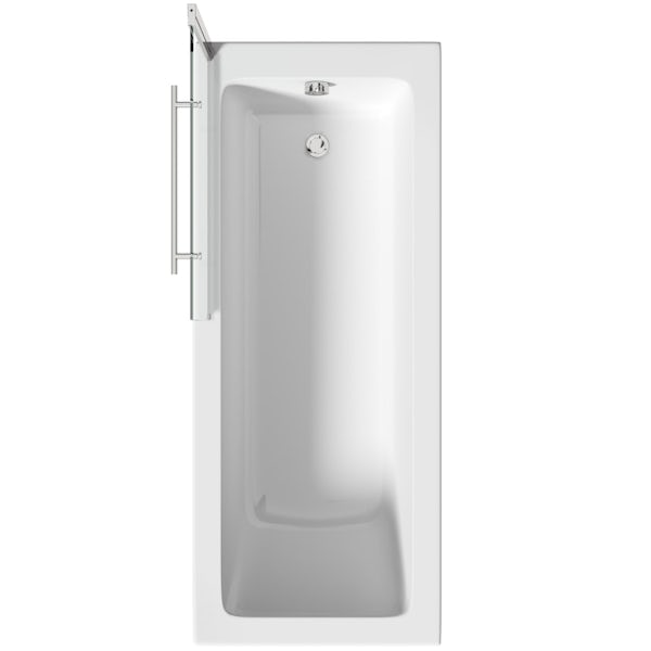 Orchard square edge shower bath with 8mm hinged shower screen and rail