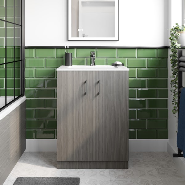 Orchard Lea avola grey floorstanding vanity unit 600mm and Derwent square close coupled toilet suite