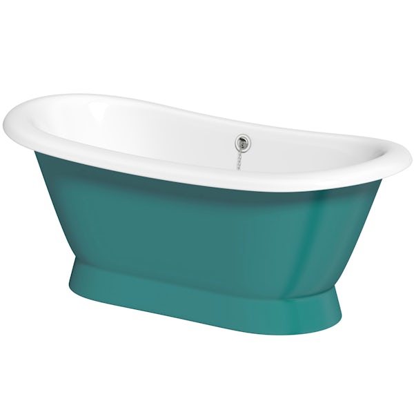 Louise Dear The Serenade Turquoise and Gold bathroom suite with freestanding bath and shower enclosure