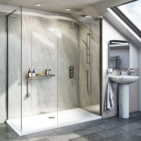 Mode 8mm walk in shower enclosure pack with stone shower tray