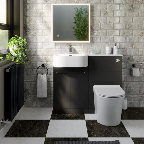Mode Taw P shape matt black left handed combination unit with back to wall back to wall toilet