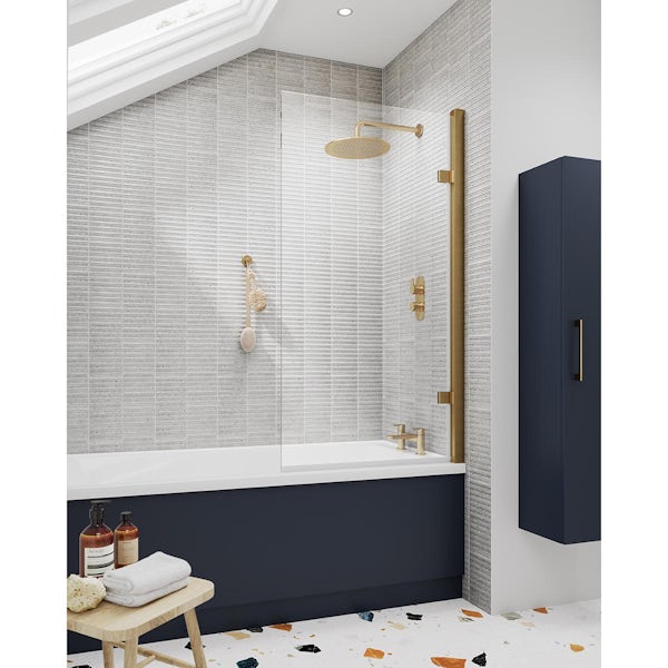 Mode Hicks 8mm brushed brass square hinged bath screen