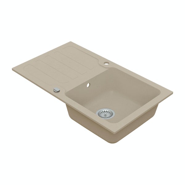 Schon Monte Sand beige 1.0 bowl reversible kitchen sink with Schon dual lever kitchen tap