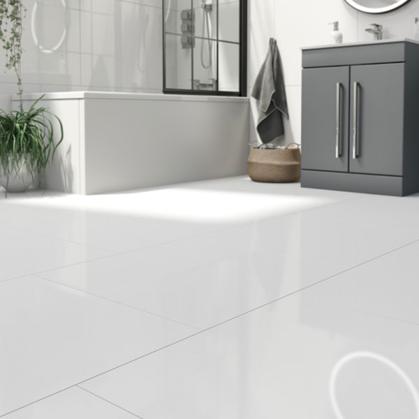 Solar white glazed porcelain wall and floor tile 600 x 600mm