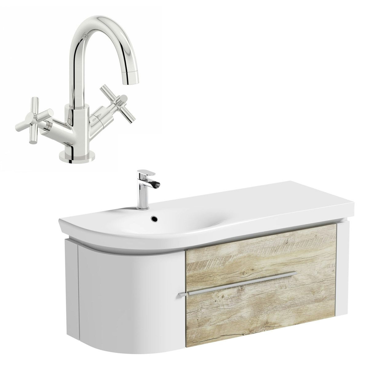 Mode Burton White Rustic Oak Wall Hung Vanity Unit And Basin 600mm With Tap At Victoriaplum Com