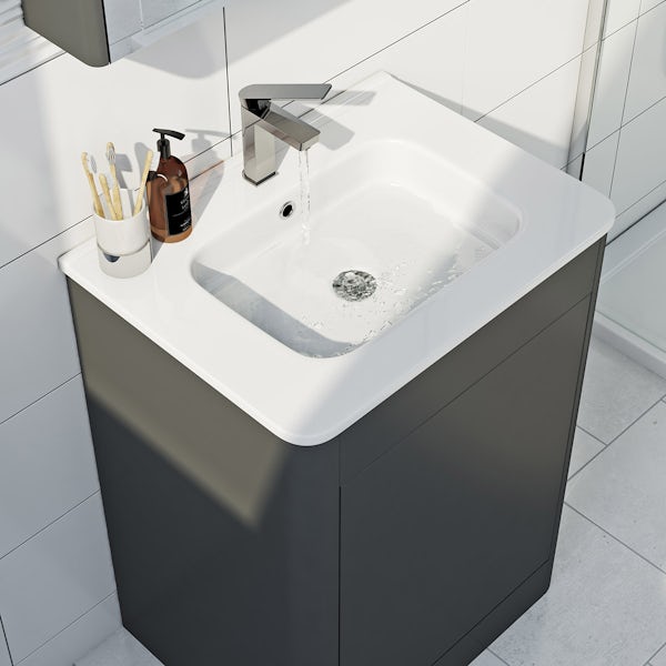 Mode Carter slate gloss grey floorstanding vanity unit and ceramic basin 600mm