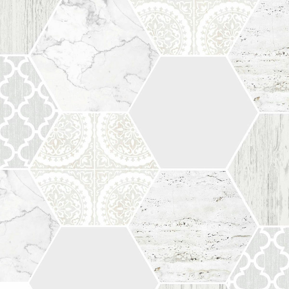 Contour hexagonal marble grey wallpaper