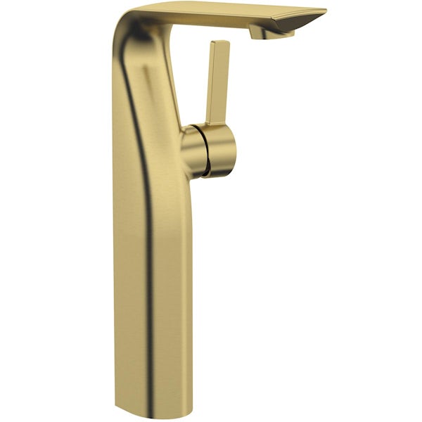 Mode Calatrava brushed brass high rise basin mixer tap