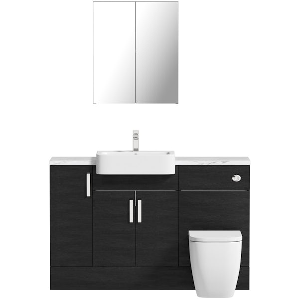 Reeves Nouvel quadro black small fitted furniture & mirror combination with white marble worktop