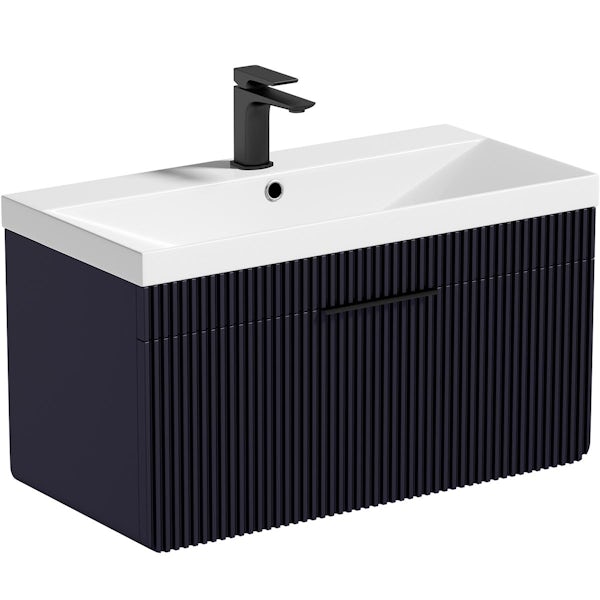 Mode Oxman indigo wall hung vanity unit and ceramic basin 800mm with tap