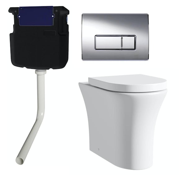 Mode Hardy rimless back to wall toilet with soft close seat, concealed cistern and push plate