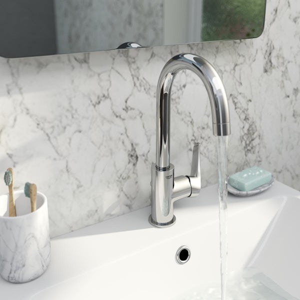 Grohe BauFlow high rise single lever basin tap with pop up waste