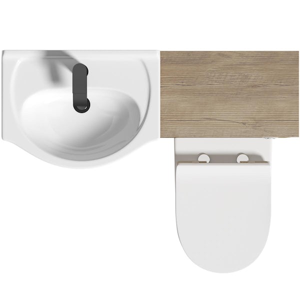 Orchard Lea oak 1060mm combination with black handle and Derwent round back to wall toilet with seat