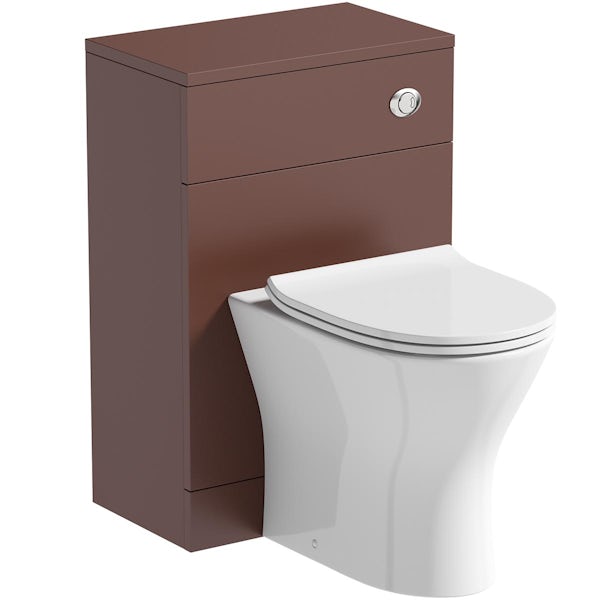 Orchard Lea tuscan red slimline back to wall unit 500mm and Derwent round back to wall toilet with seat