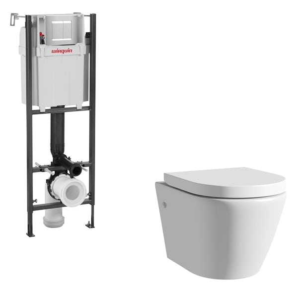 Mode Harrison rimless wall hung toilet inc soft close seat and wall mounting frame with push plate cistern