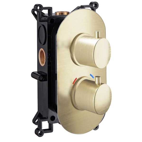 Mode brushed brass round twin thermostatic shower valve - 2 outlets